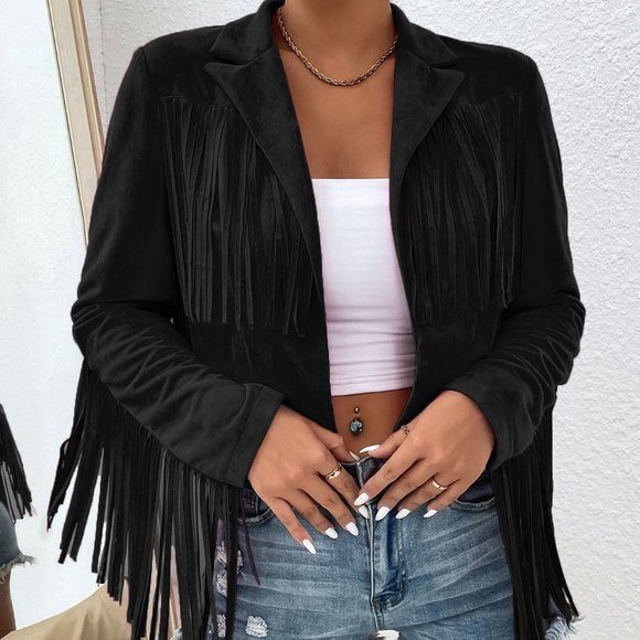 Boho Fringe Trim Open Front Jacket Casaul - Picture 1 of 5